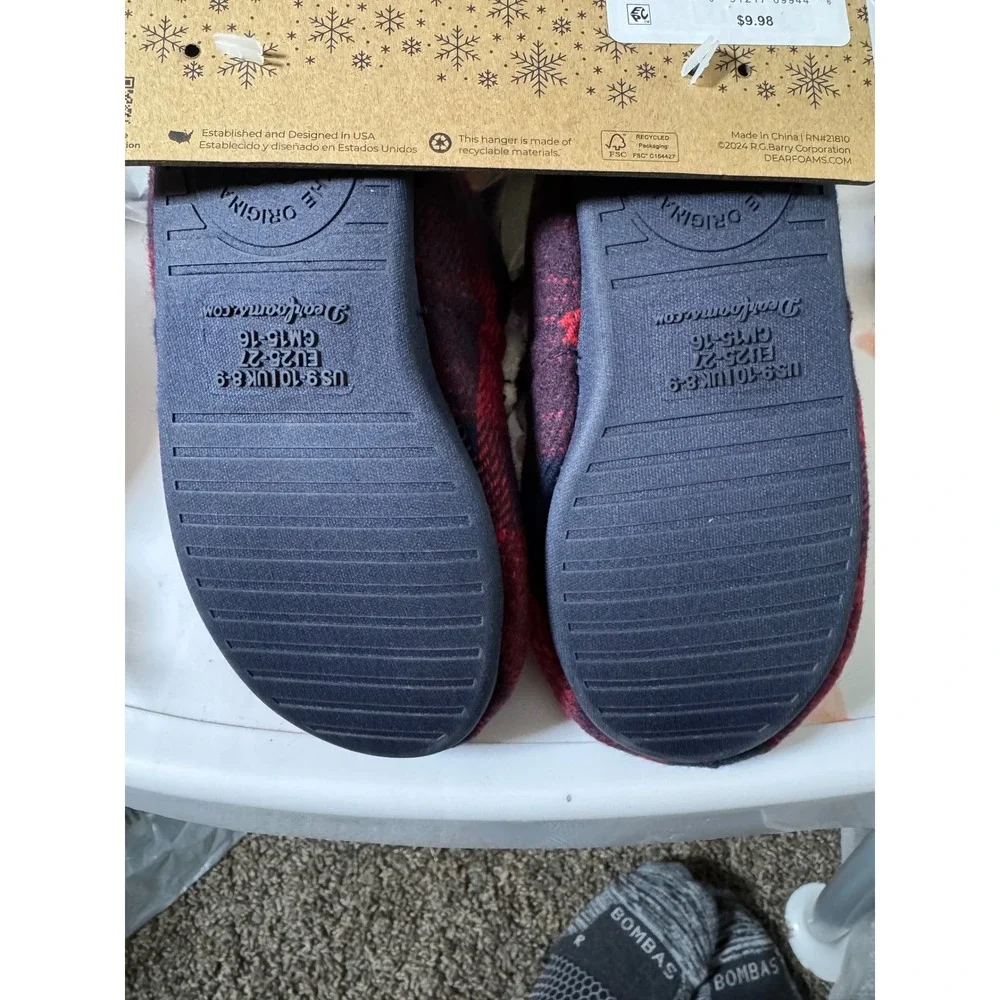 Dearfoams Kids Cozy Comfort‎ Plaid Lil Bear Slippers Size 9 10 Toddler